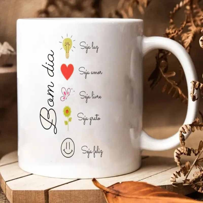 Tailorly White Ceramic 11 oz Mug - Ceramic Surface Decorated With Minimalist Icons And Motivational Portuguese Quotes Mug