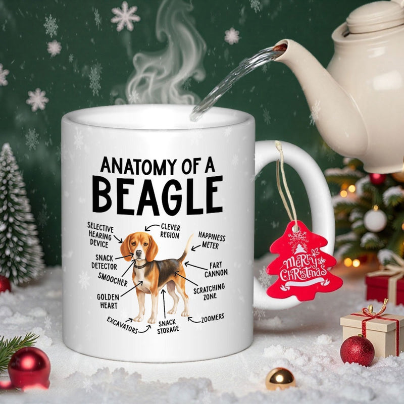 Tailorly White Ceramic 11 oz Mug - Anatomy Of A Beagle Adorable Hound Dog Features With Playful Informative Diagram Beagle