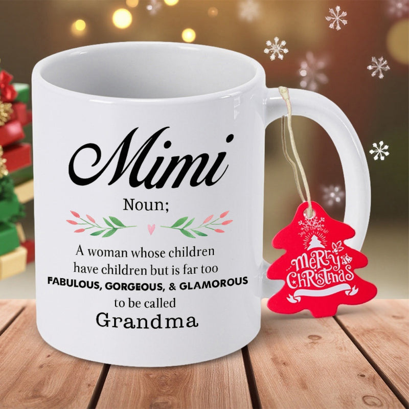 Tailorly White Ceramic 11 oz Mug - Mimi Noun Fabulous Gorgeous Glamorous Grandma Elegant Symmetrical Floral Vines With Delicate Pink Petals Arrangement