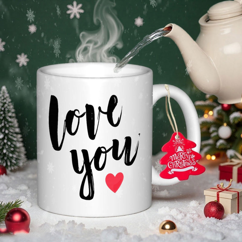 Tailorly White Ceramic 11 oz Mug - Love You Minimalist White Ceramic With Artistic Script And A Tiny Red Heart Mug