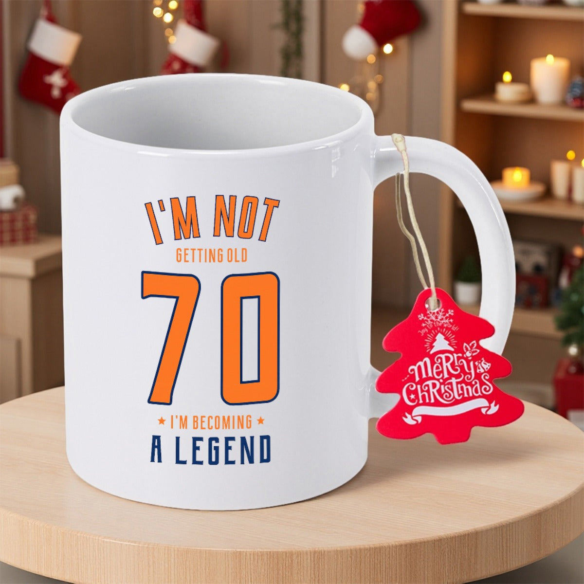 Tailorly White Ceramic 11 oz Mug - I'm Not Getting Old I'm Becoming A Legend Bold Orange Number Seventy Printed On Elegant Clean