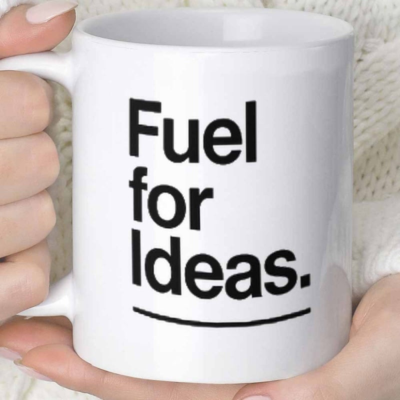 Tailorly White Ceramic 11 oz Mug - Fuel For Ideas Minimalist White Ceramic With Bold Typography For Morning Coffee Mug