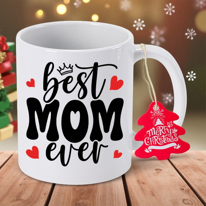 Tailorly White Ceramic 11 oz Mug - Best Mom Ever Polished Featuring Playful Red Hearts And Artistic Typography Mug