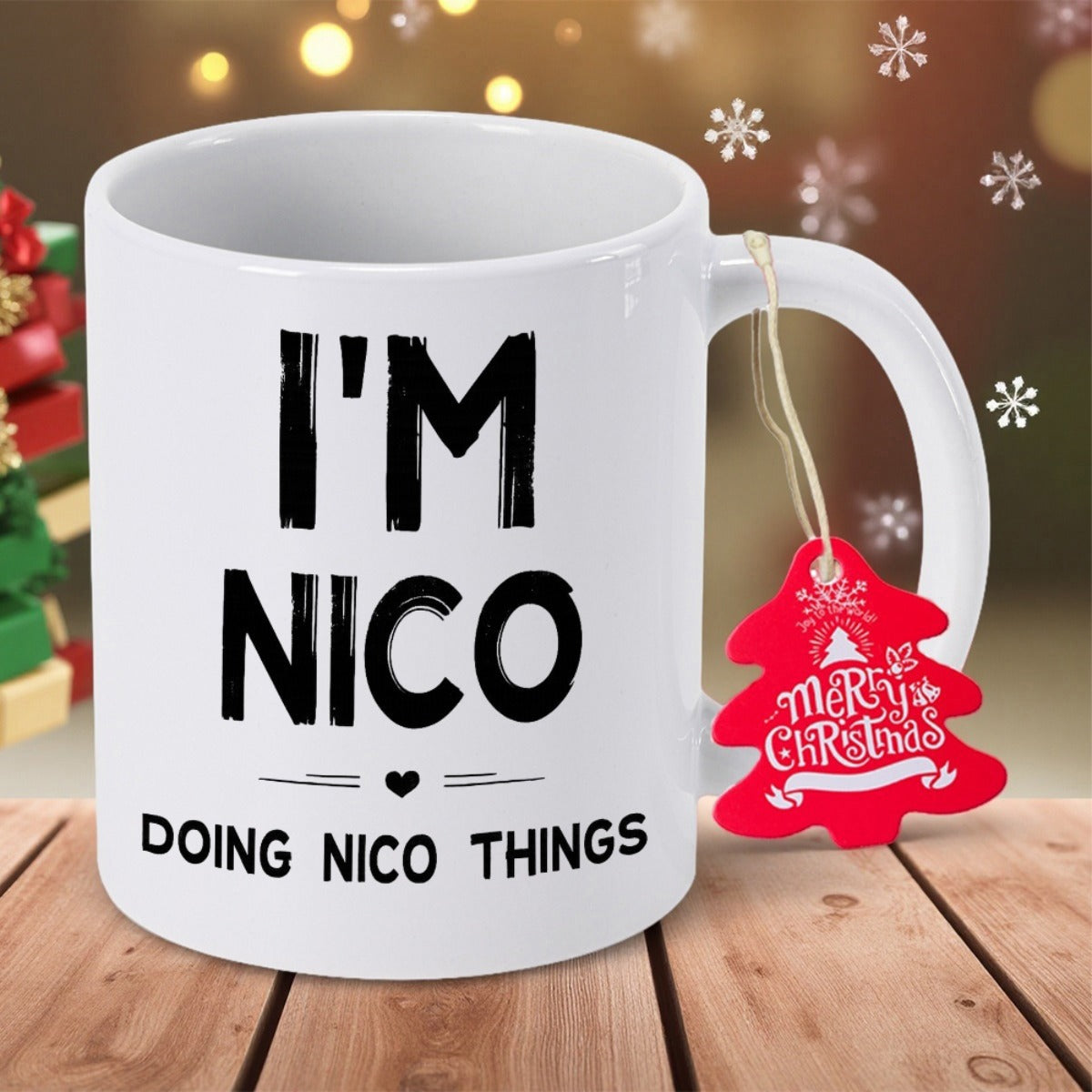 Tailorly White Ceramic 11 oz Mug - I'm Nico Doing Nico Things Minimalist Bold Black Text Printed On Simple White Glossy Ceramic Mug