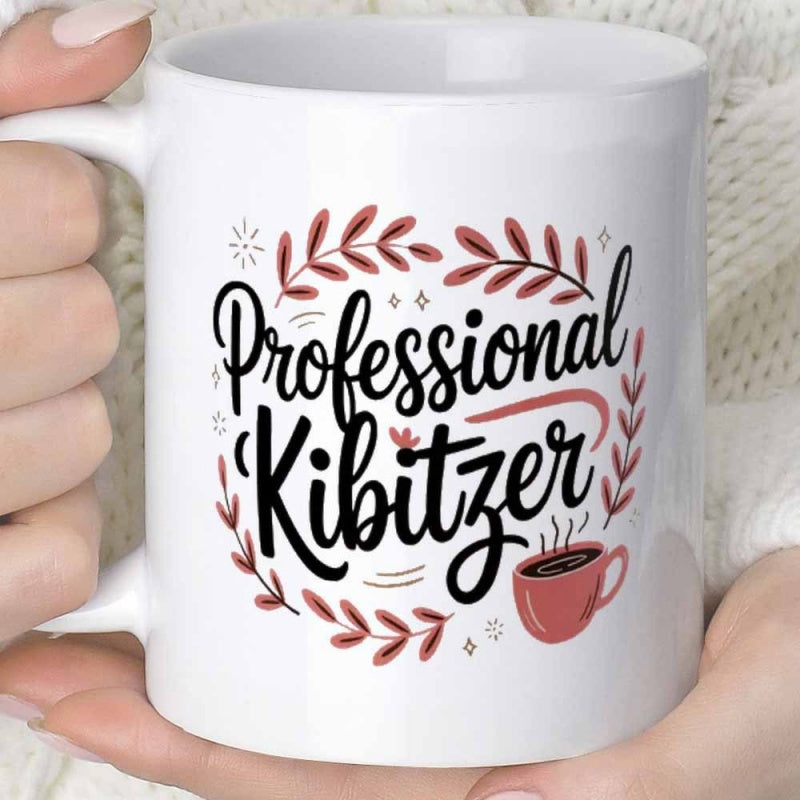 Tailorly White Ceramic 11 oz Mug - Professional Kibitzer Warm Steaming Coffee Cup With Red Leaves And Decorative Small Stars Mug