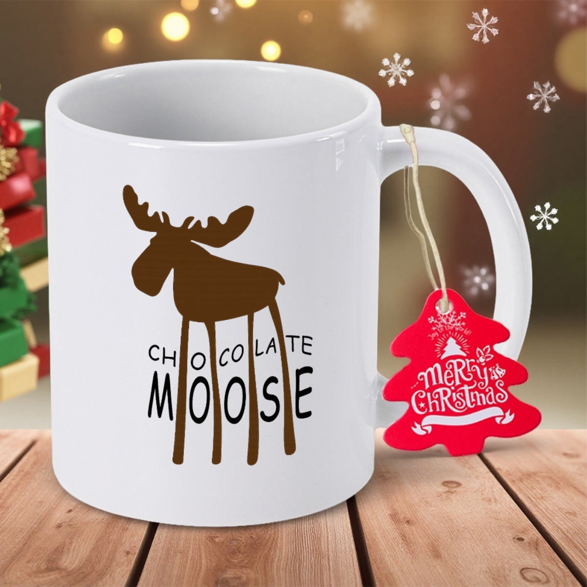 Tailorly White Ceramic 11 oz Mug - Chocolate Moose Brown Minimalist Stylized Silhouette With Elegant Slender Long Legs Standing Majestic Moose