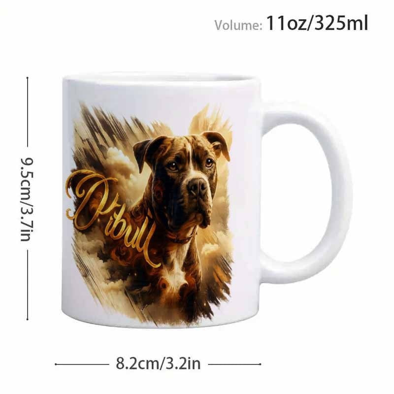 Tailorly White Ceramic 11 oz Mug - Pitbull Majestic Canine Portrait Featuring Artistic Brown Watercolor Splash Style Pitbull