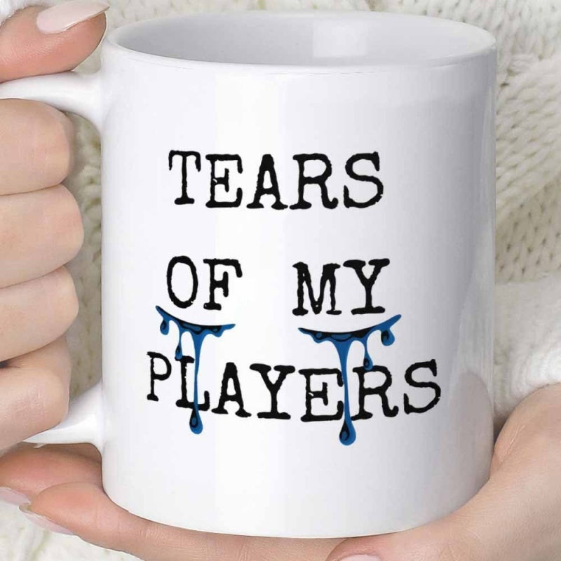 Tailorly White Ceramic 11 oz Mug - Tears Of My Players Blue Dripping Liquid Droplets Flowing Down From Artistic Stencil Text Teardrop