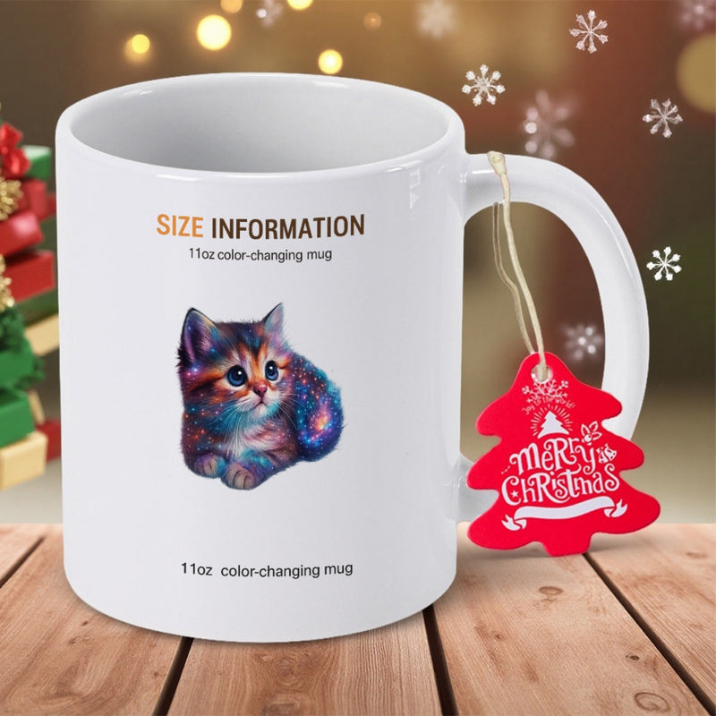 Tailorly White Ceramic 11 oz Mug - Merry Christmas Adorable Galaxy Patterned Kitten Resting Peacefully In A Dreamy Universe Cat