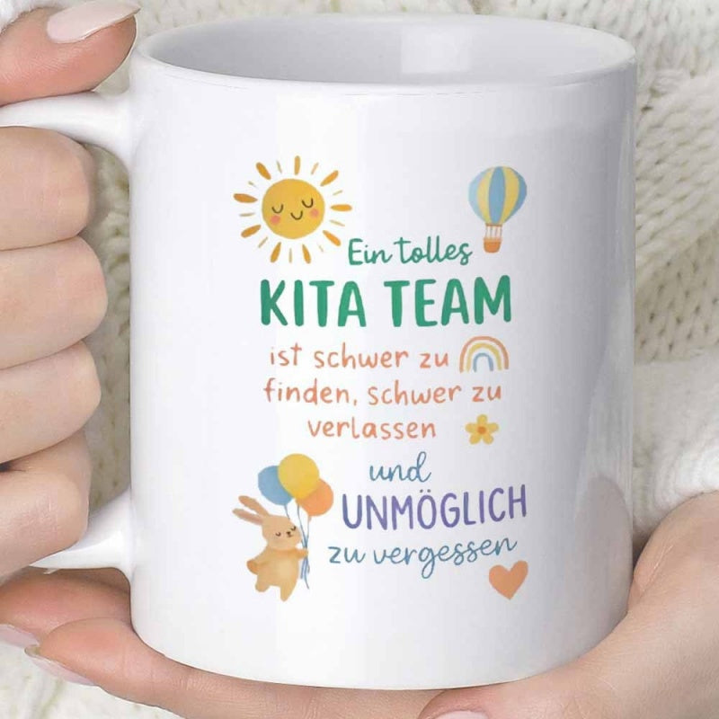 Tailorly White Ceramic 11 oz Mug - Smiling Golden Sun And Adorable Rabbit Holding Bright Colorful Balloons Bunny