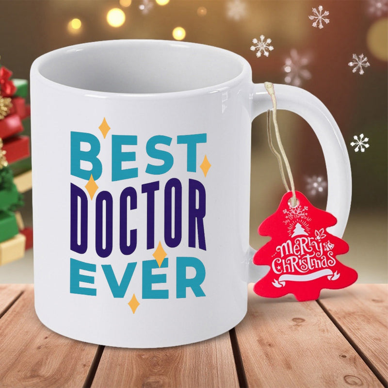 Tailorly White Ceramic 11 oz Mug - Best Doctor Ever Modern Stylized Typography Featuring Colorful Bold Letters And Small Sparkling Diamonds Mug