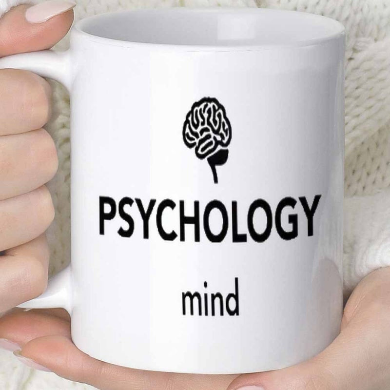 Tailorly White Ceramic 11 oz Mug - Psychology Mind Minimalist Black Linear Graphic Symbol Illustrating Human Logic And Cognitive Wellness Brain