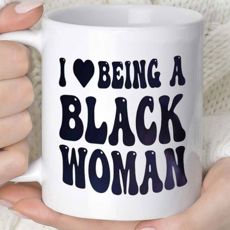 Tailorly White Ceramic 11 oz Mug - I Love Being A Black Woman Classic White Ceramic Vessel With Bold Groovy Retro Styled Typography Font Mug