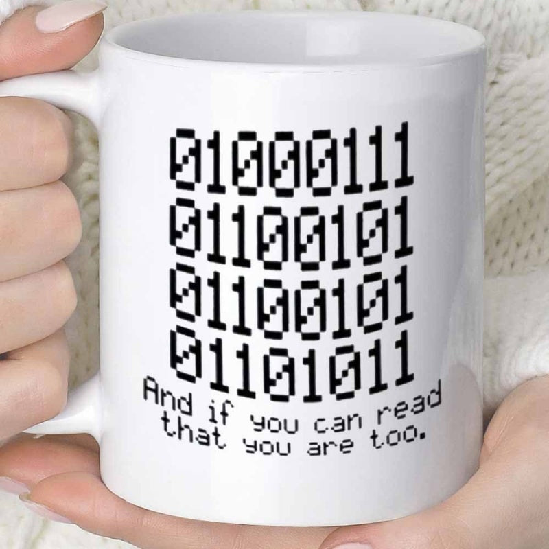 Tailorly White Ceramic 11 oz Mug - And If You Can Read That You Are Too Stacked Digital Pixel Numbers Arranged In Rows For Computer Science Geek Binary Code
