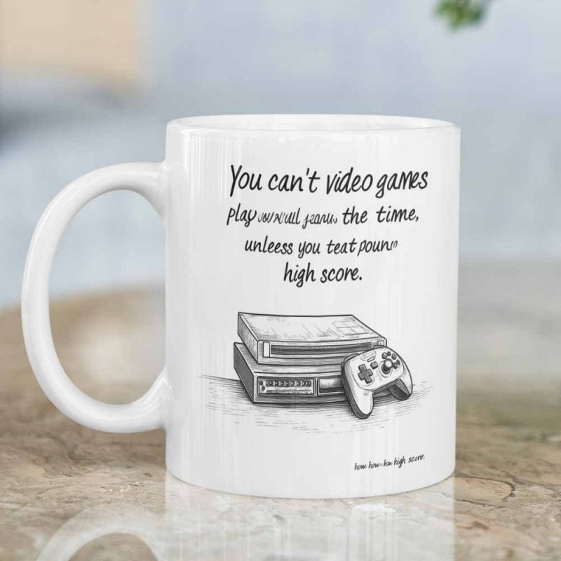 Tailorly White Ceramic 11 oz Mug - You Cant Video Games Play All The Time Unless You Beat Your High Score Sketchy Illustration Of A Classic Gaming Console With A