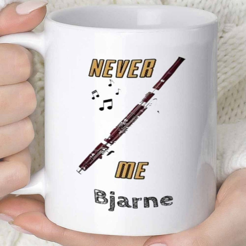 Tailorly White Ceramic 11 oz Mug - Never Me Bjarne Classic Wooden Musical Instrument Surrounded By Notes Among Scattered Fragments Bassoon