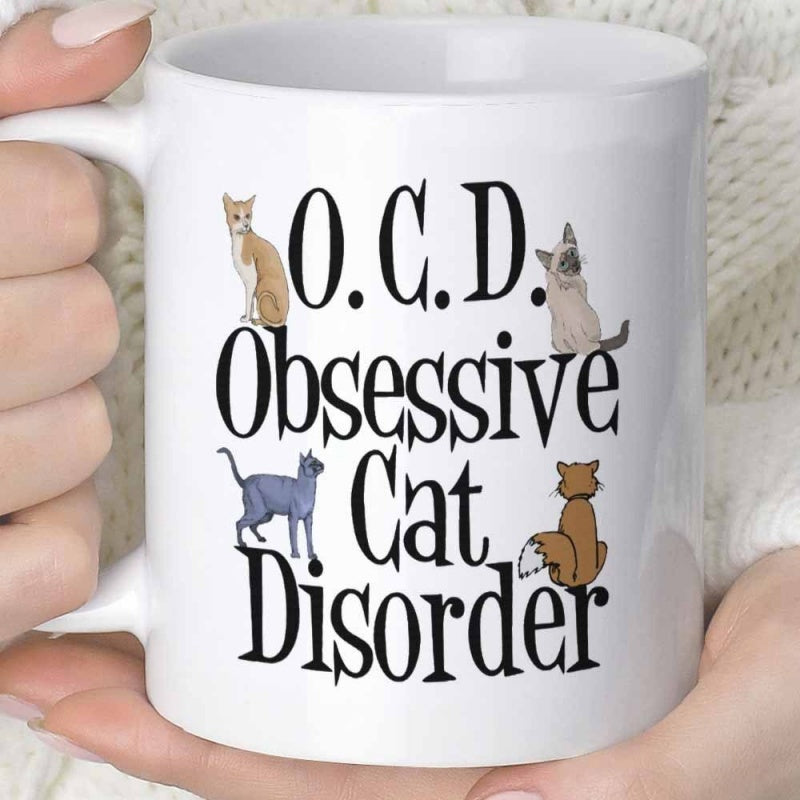 Tailorly White Ceramic 11 oz Mug - Ocd Obsessive Cat Disorder Several Playful Different Breeds Of Domestic Felines Sitting Peacefully Cat