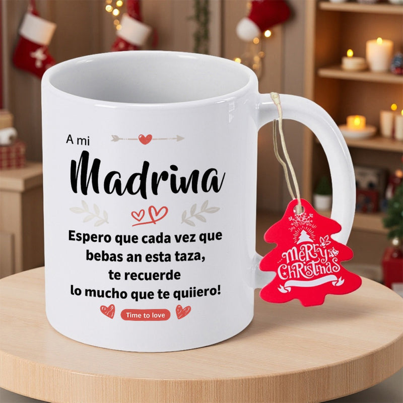 Tailorly White Ceramic 11 oz Mug - Time To Love Minimalist White Ceramic With Decorative Small Red Hearts And Elegant Grey Branches Mug