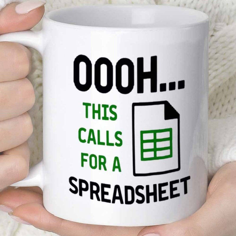 Tailorly White Ceramic 11 oz Mug - Oooh This Calls For A Spreadsheet Minimalist Document Icon With Green Grid Pattern On