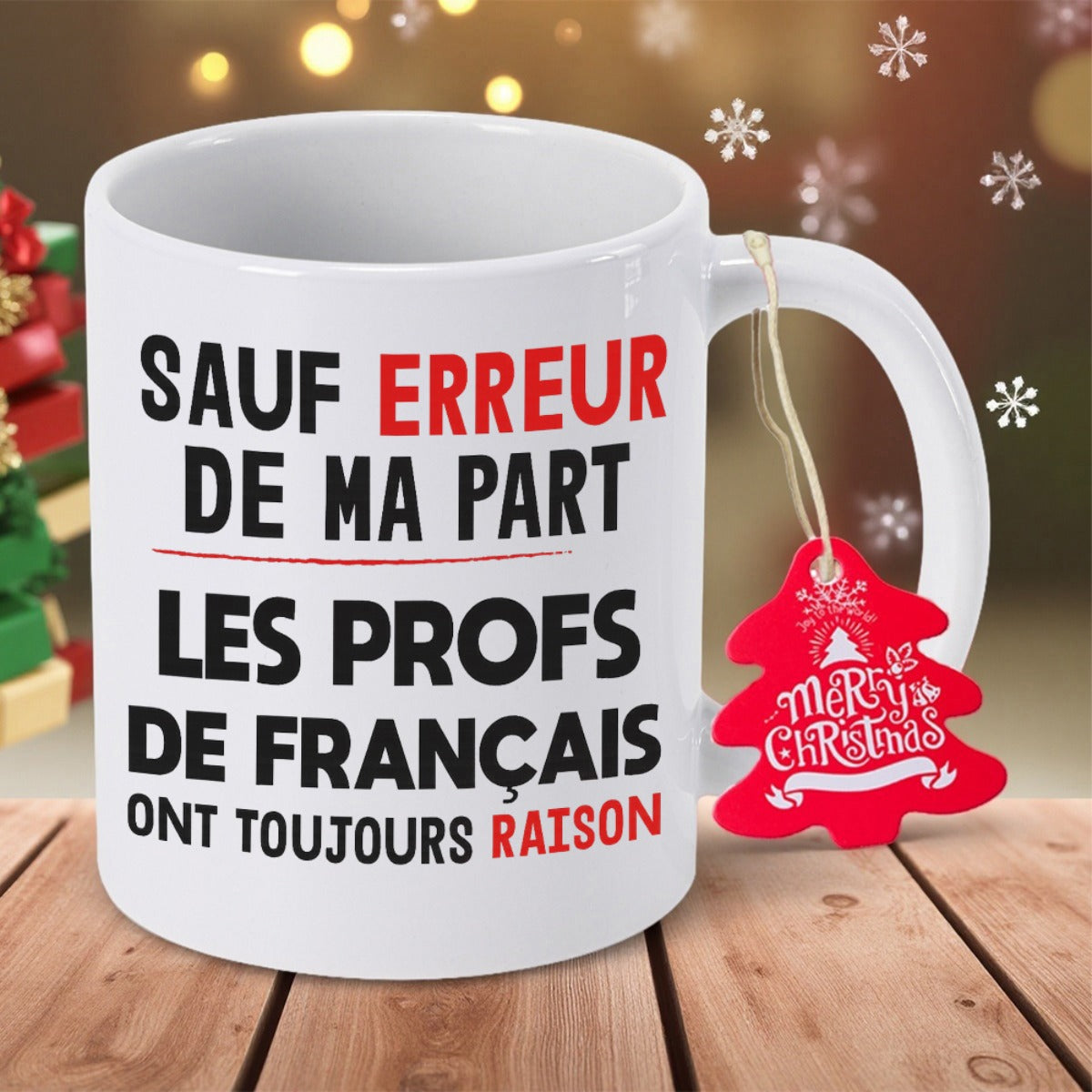 Tailorly White Ceramic 11 oz Mug - Merry Christmas Festive White Minimalist Ceramic Coffee Cup With Red Holiday Tree Decoration Mug