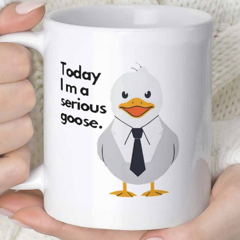 Tailorly White Ceramic 11 oz Mug - Today Im A Serious Goose Cute Cartoon Bird Wearing Professional Business Suit With Smart Black Necktie Goose