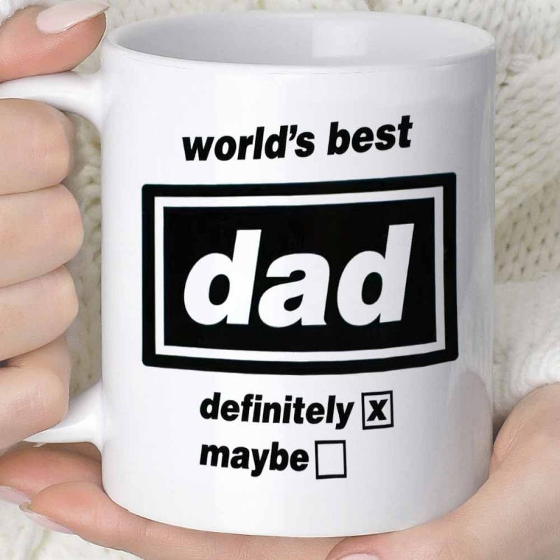 Tailorly White Ceramic 11 oz Mug - Worlds Best Dad Definitely Maybe Minimalist Bold Typography With Checkboxes Printed On A