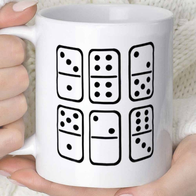 Tailorly White Ceramic 11 oz Mug - Simple Black And White Gaming Pattern Featuring Six Classic Rectangular Tiles Domino