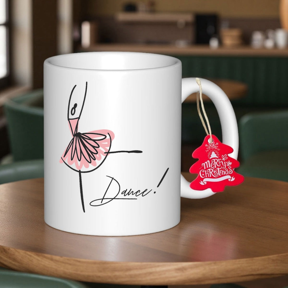 Tailorly White Ceramic 11 oz Mug - Dance Elegant Minimalist Line Drawing Of Graceful Dancer Wearing Pink Tutu Ballerina