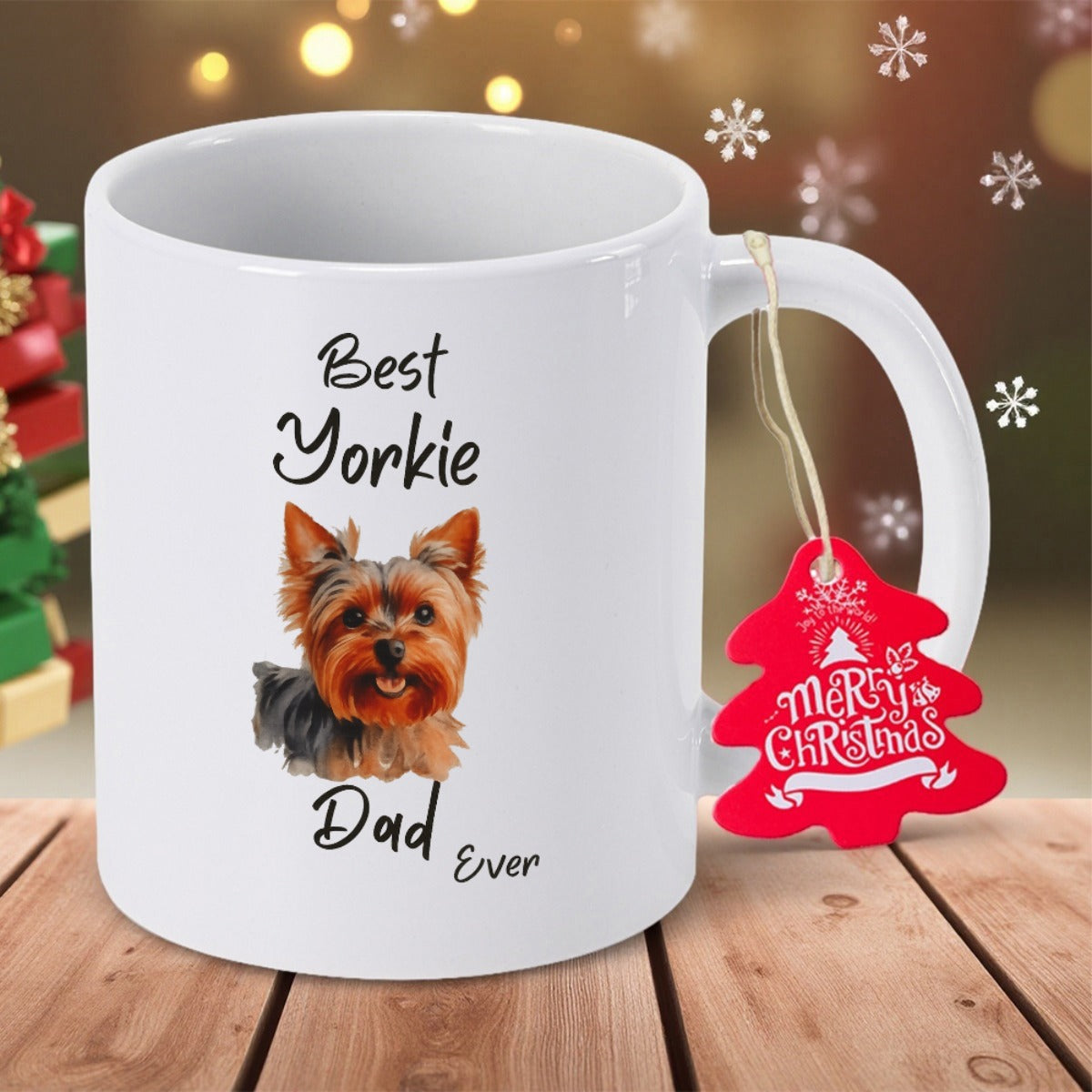 Tailorly White Ceramic 11 oz Mug - Best Yorkie Dad Ever Adorable Small Long Haired Dog Sitting In A Centered Position Within White Yorkie