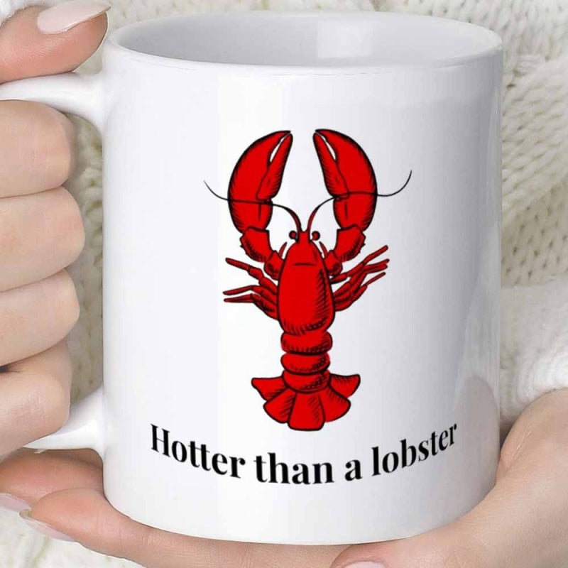 Tailorly White Ceramic 11 oz Mug - Hotter Than A Lobster Vibrant Red Crustacean Featuring Detailed Shell And Large Pincer Claws Lobster