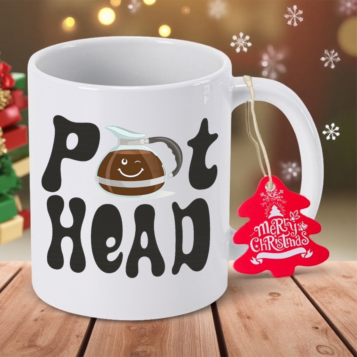 Tailorly White Ceramic 11 oz Mug - Pot Head Cartoon Coffee Pot Winking Among Bold Retro Typography Coffee Pot