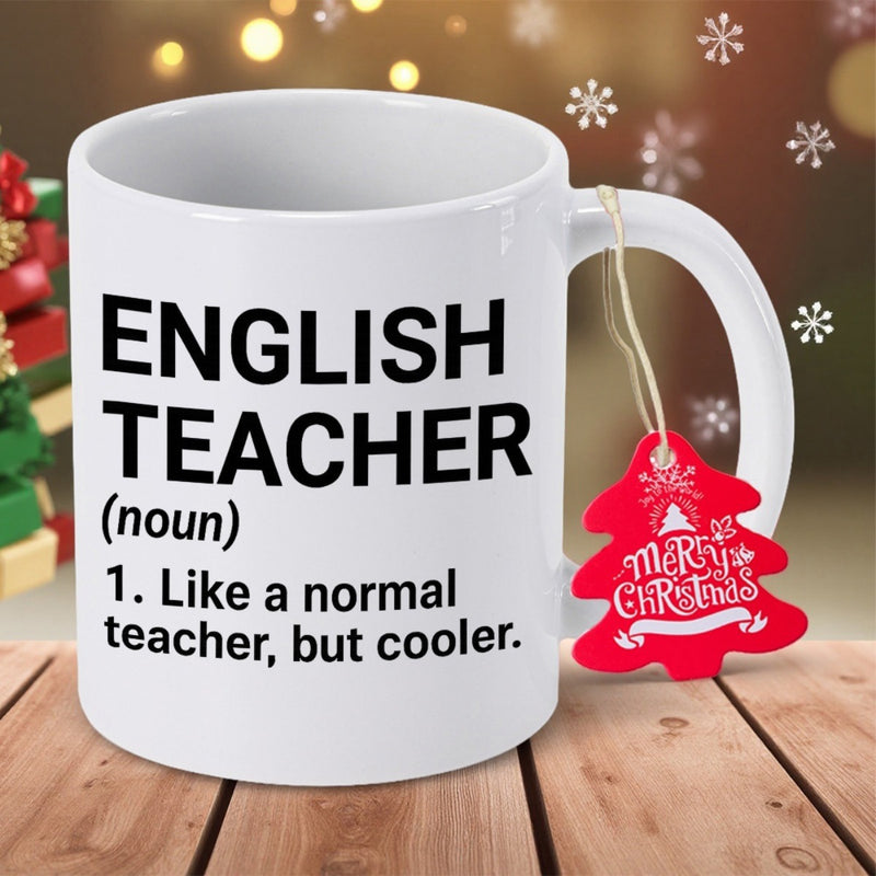 Tailorly White Ceramic 11 oz Mug - English Teacher Like A Normal Teacher But Cooler Glossy With Bold Black Minimalist Text Typography Mug