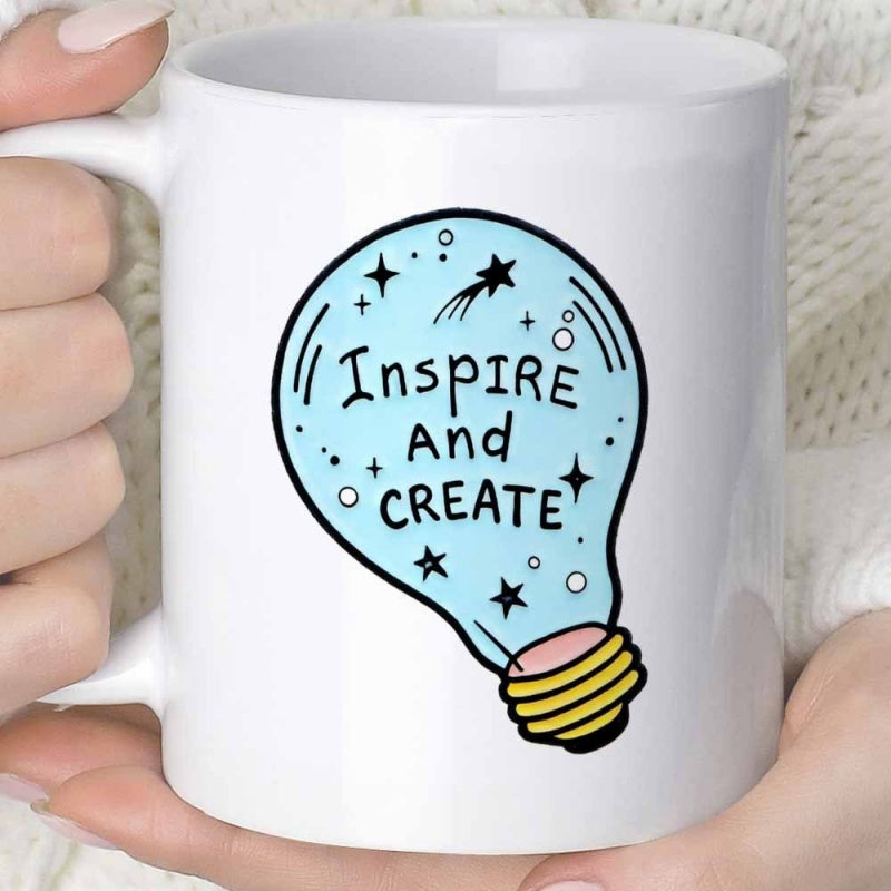 Tailorly White Ceramic 11 oz Mug - Inspire And Create Glowing With Celestial Stars And Shooting Stars Inside A Creative Idea Lightbulb