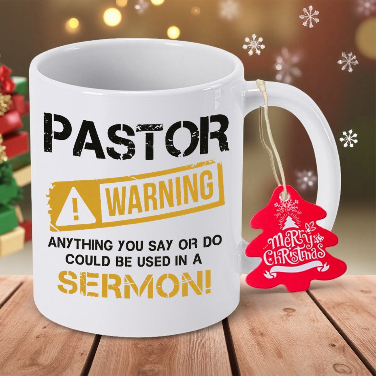 Tailorly White Ceramic 11 oz Mug - Pastor Warning Anything You Say Or Do Could Be Used In A Sermon Funny Inspirational Quote With Stencil Lettering Printed On A