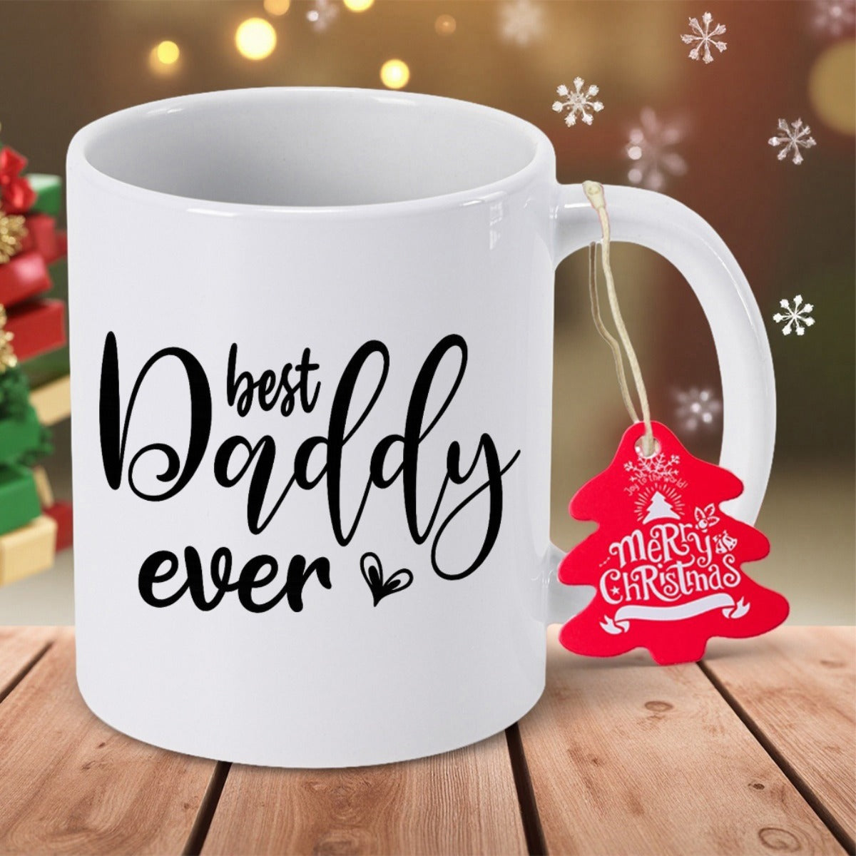 Tailorly White Ceramic 11 oz Mug - Best Daddy Ever Merry Christmas With Elegant Black Script And Festive Red Tag Mug