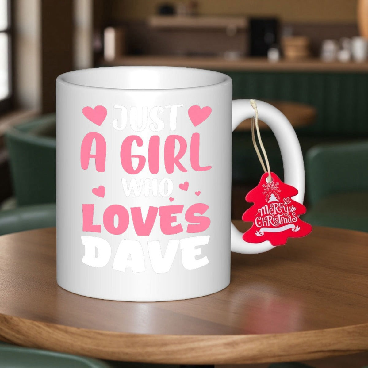 Tailorly White Ceramic 11 oz Mug - Just A Girl Who Loves Dave Minimalist Pink Hearts With Elegant Script Typography On Simple Ceramic Mug