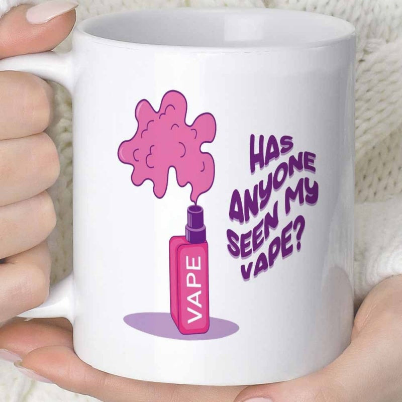 Tailorly White Ceramic 11 oz Mug - Has Anyone Seen My Vape Pink Electronic Device Releasing A Vibrant Stylized Smoke Cloud Vape
