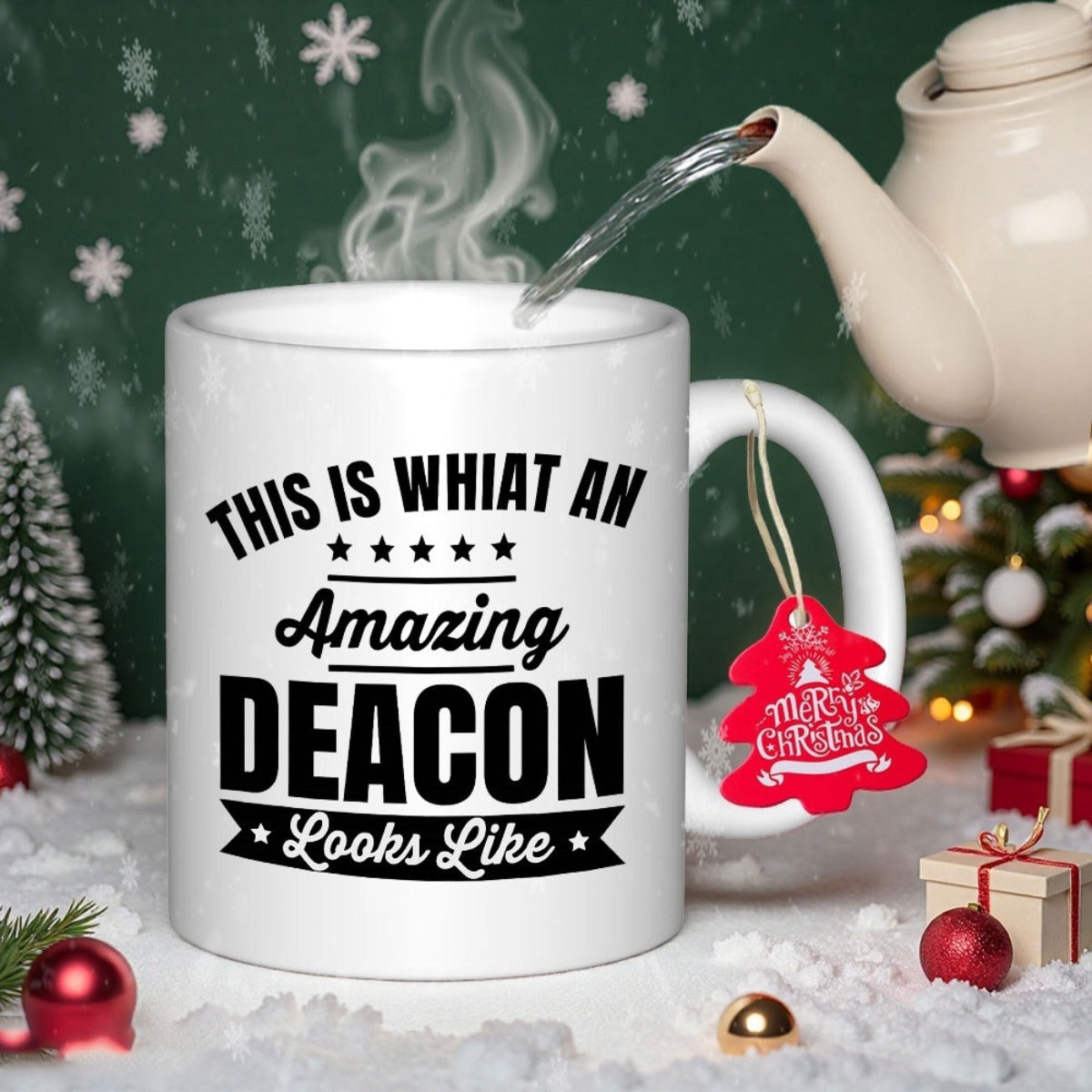 Tailorly White Ceramic 11 oz Mug - This Is What An Amazing Deacon Looks Like Elegant Typography Featuring Bold Letters And Decorative Stars Creating Inspirational
