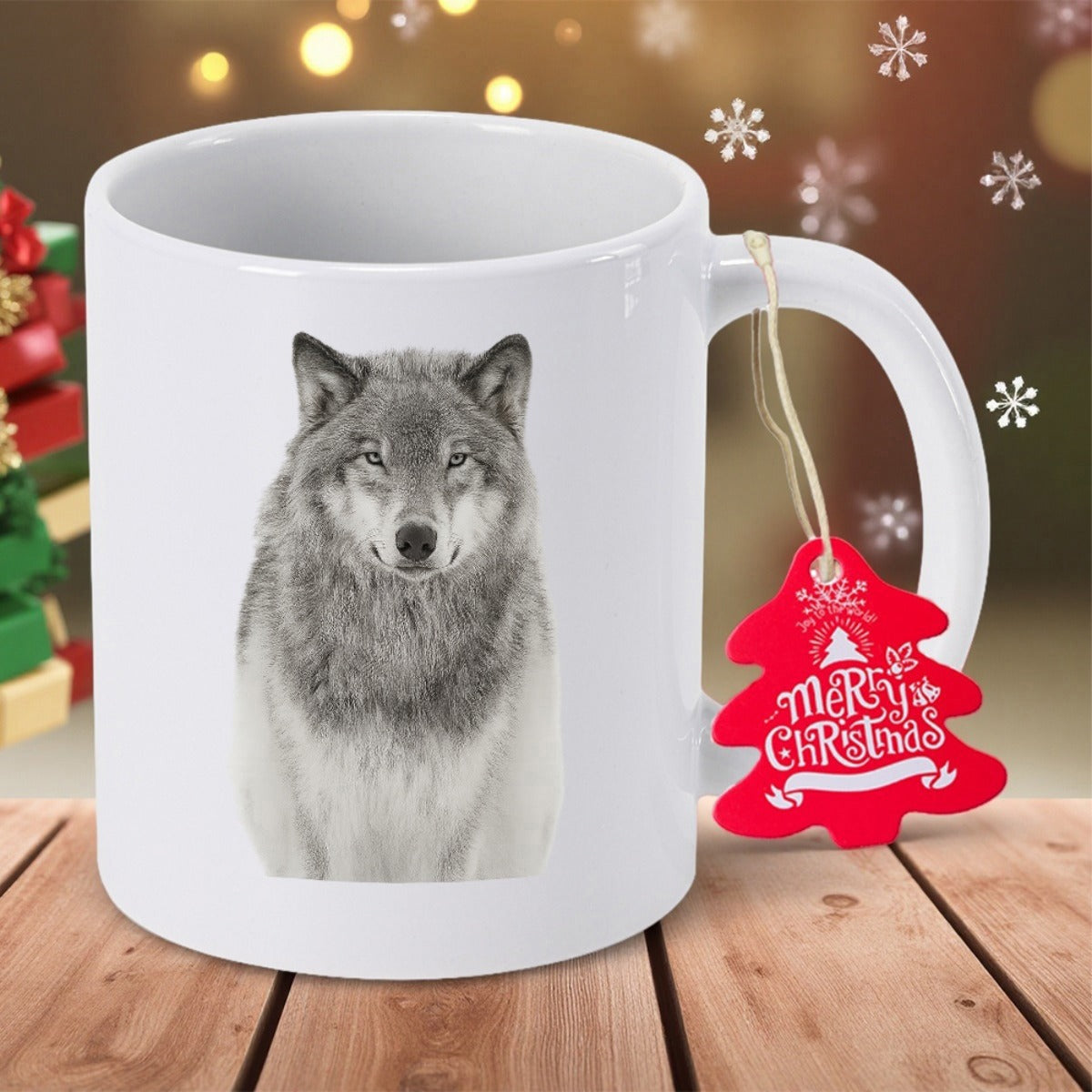 Tailorly White Ceramic 11 oz Mug - Majestic Realistic Wild Gray Animal Portrait With Piercing Stare Wolf