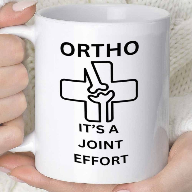 Tailorly White Ceramic 11 oz Mug - Ortho Its A Joint Effort Minimalist Black Outline Medical Cross With Human Bone Joint Mug