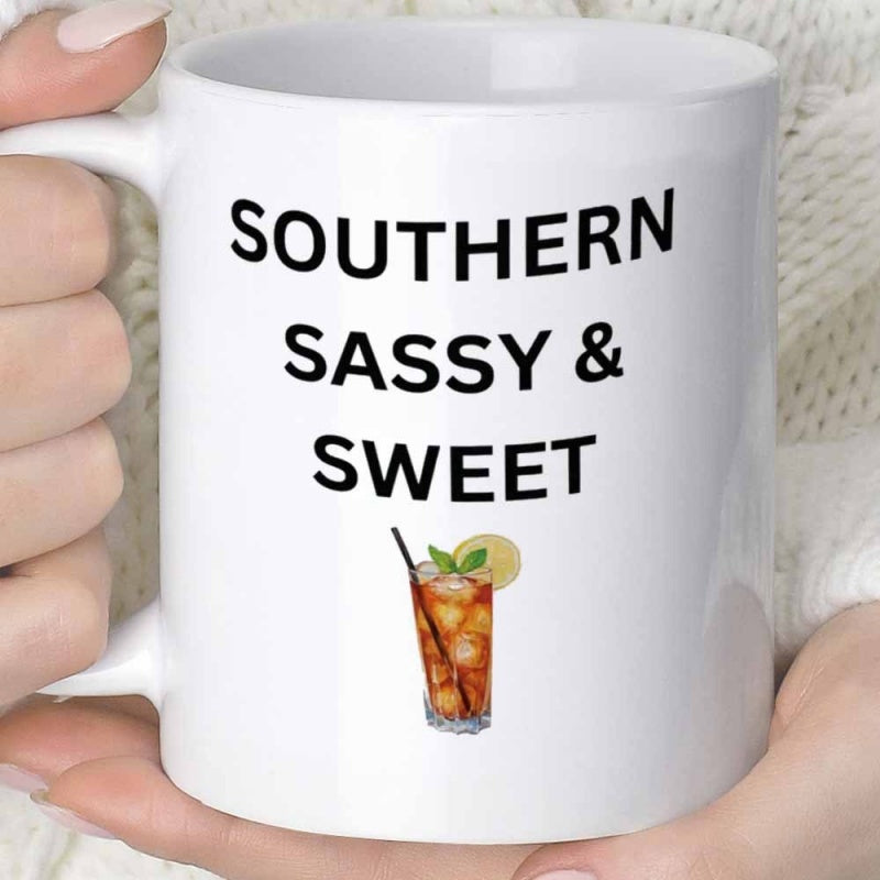 Tailorly White Ceramic 11 oz Mug - Southern Sassy Sweet Refreshing Glass Filled With Ice And Fresh Lemon Slice Drink