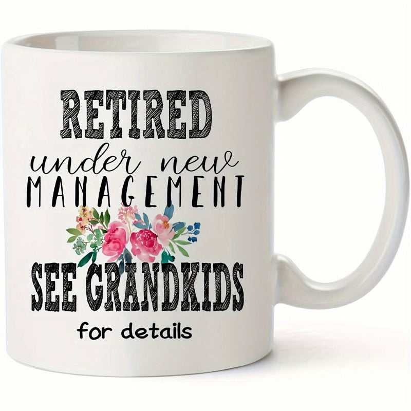 Tailorly White Ceramic 11 oz Mug - Retired Under New Management See Grandkids For Details Watercolor Pink Roses With Green Leaves On Smooth