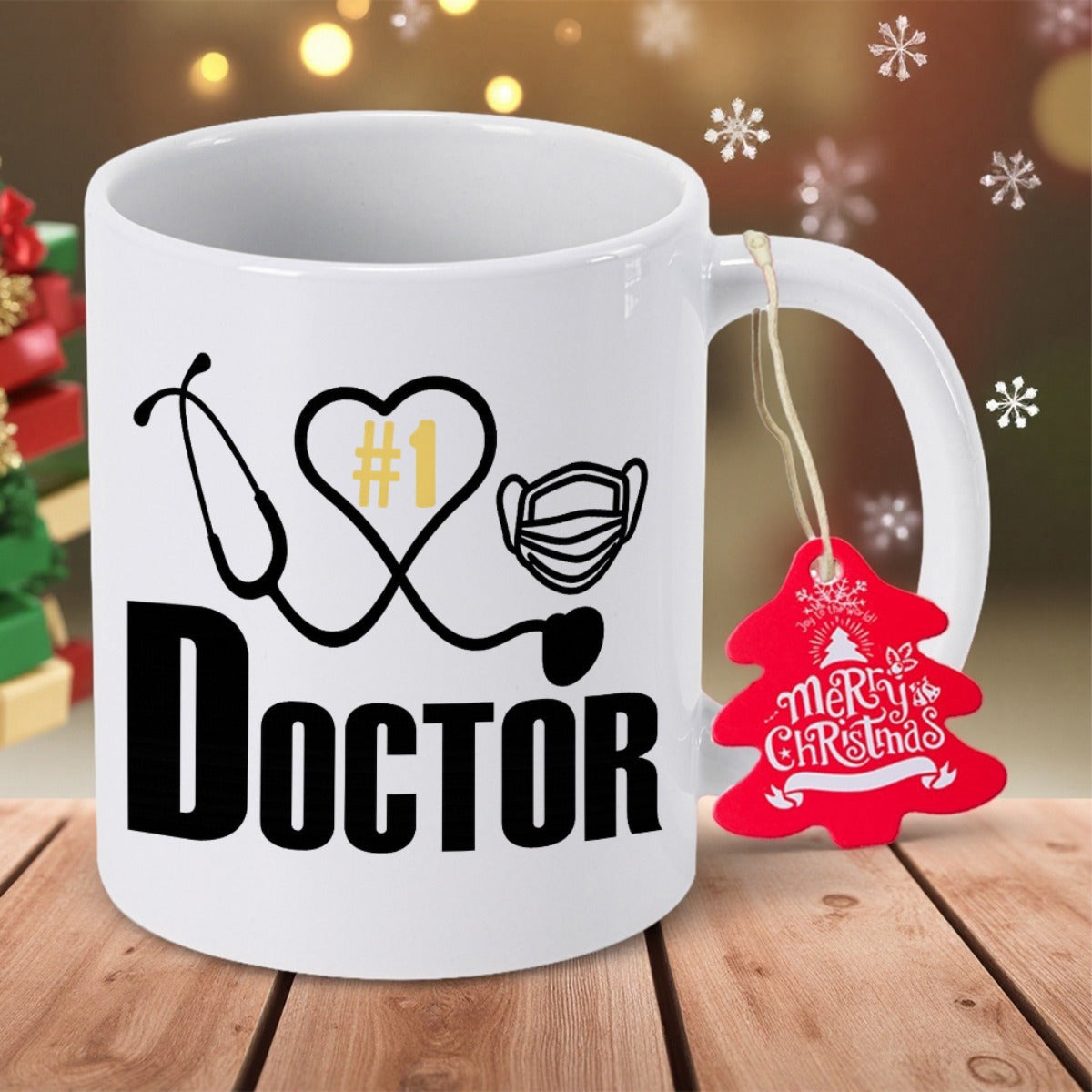 Tailorly White Ceramic 11 oz Mug - Doctor Number One Professional Medical Tools With Heart Shaped Stethoscope And Protective Face Mask Mug