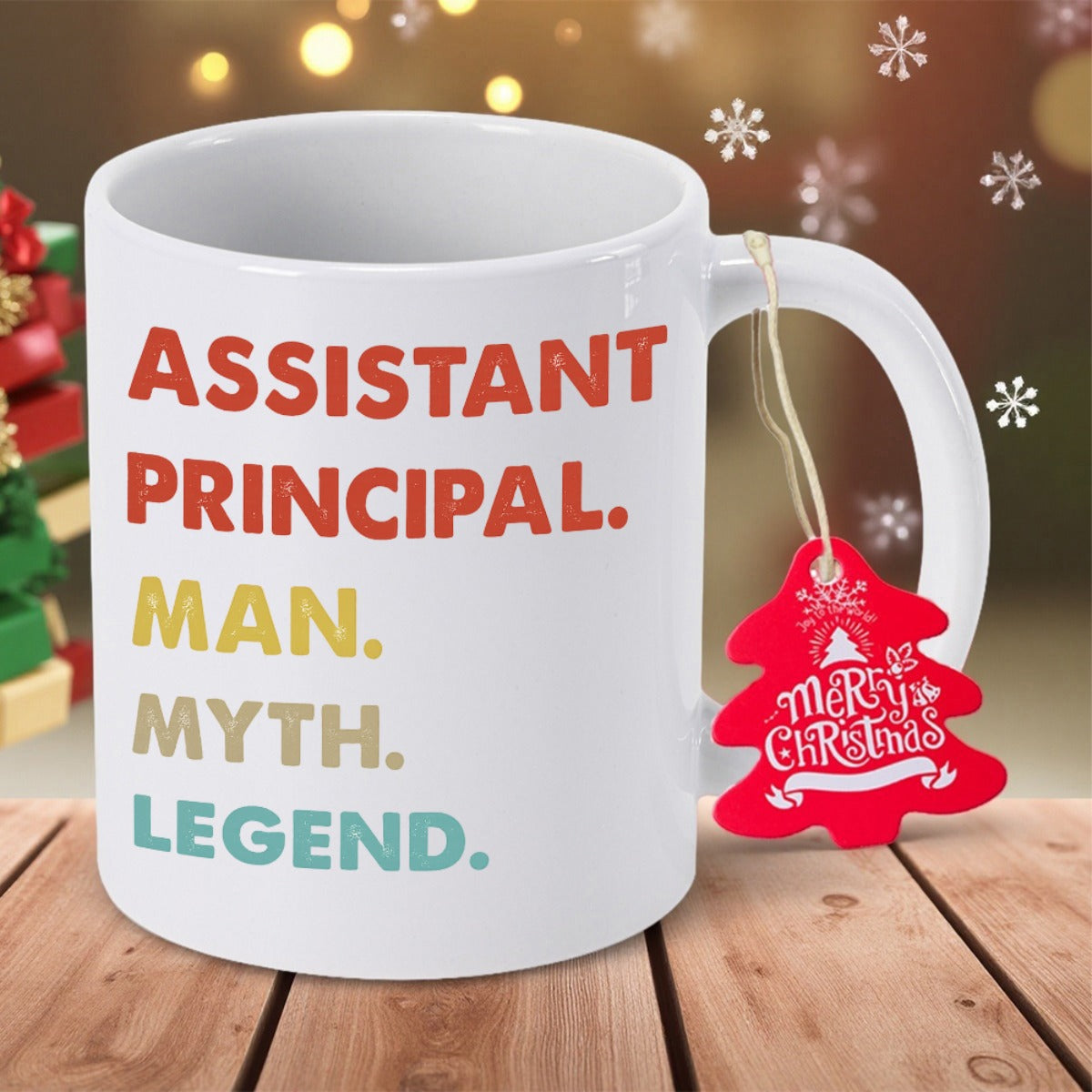 Tailorly White Ceramic 11 oz Mug - Assistant Principal Man Myth Legend Merry Christmas Clean White Ceramic Vessel With Bold Minimalist Typography On Front Mug