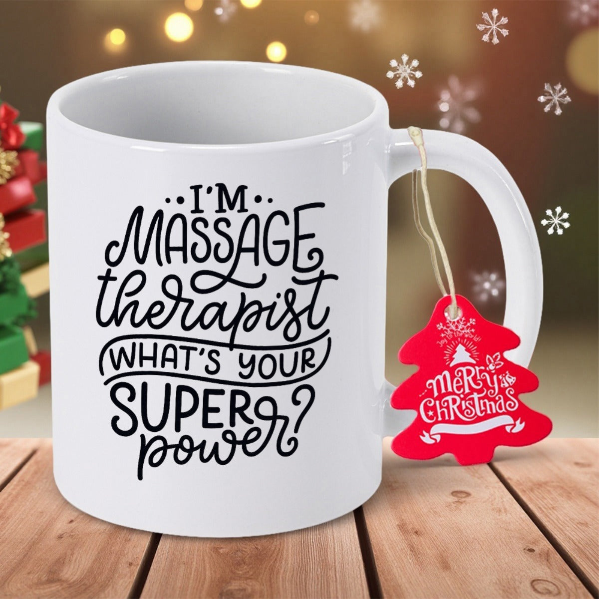 Tailorly White Ceramic 11 oz Mug - Im Massage Therapist Whats Your Superpower Decorative Script Lettering With Artistic Swirls And Elegant Flourish Quote