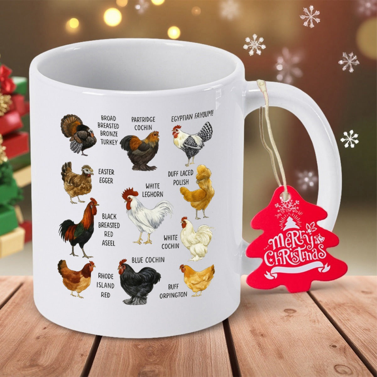 Tailorly White Ceramic 11 oz Mug - Poultry Breeds Realistic Vintage Style Scientific Illustrations Of Various Colorful Farm Poultry Bird Breeds Chicken