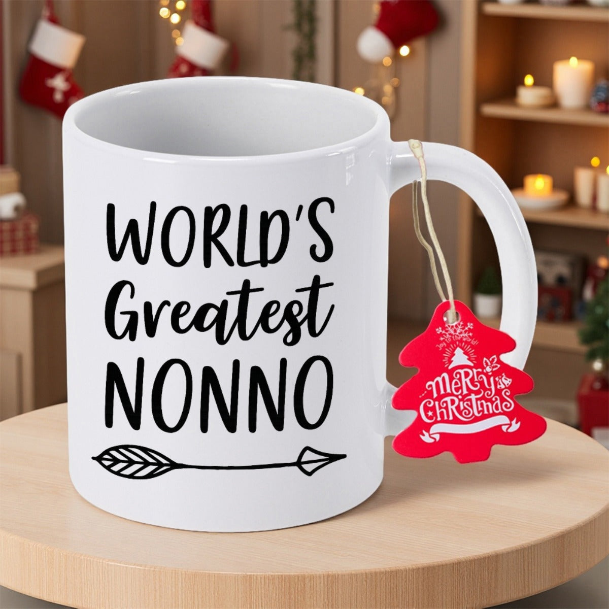 Tailorly White Ceramic 11 oz Mug - Worlds Greatest Nonno Minimalist Black Line Decorative Graphic Pointing Across The Surface Arrow