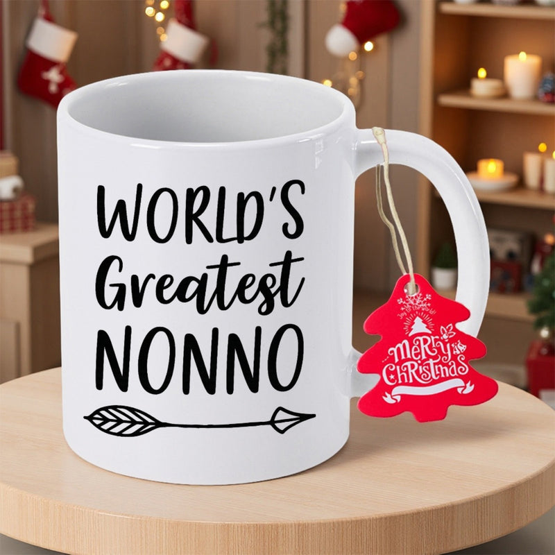 Tailorly White Ceramic 11 oz Mug - Worlds Greatest Nonno Minimalist Black Line Decorative Graphic Pointing Across The Surface Arrow