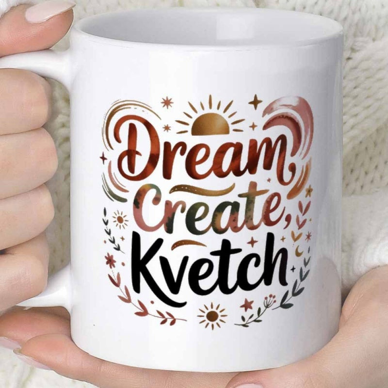 Tailorly White Ceramic 11 oz Mug - Dream Create Kvetch Bohemian Earthy Sun Rising Among Delicate Floral Petals And Stars Sun