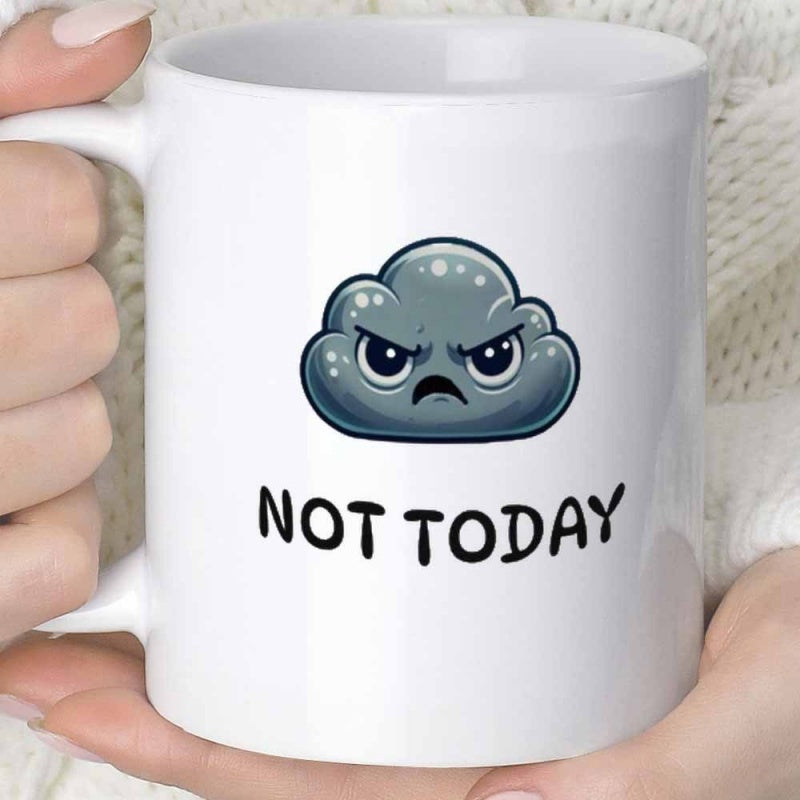 Tailorly White Ceramic 11 oz Mug - Not Today Grumpy Grey Storm Cloud With Angry Facial Expression Cloud